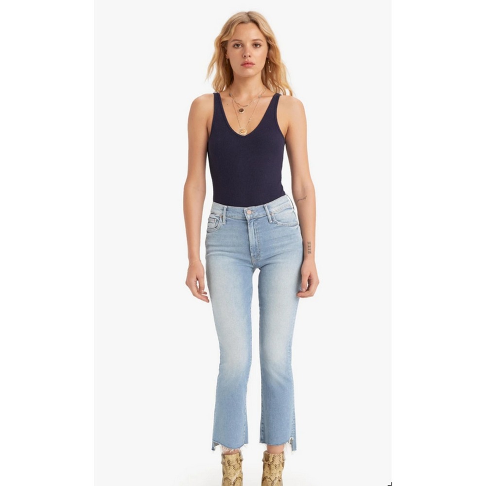 MOTHER Insider Crop Step‎ Fray High Rise Jeans Womens 24 Light Wash Fresh Catch